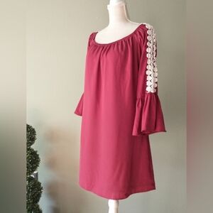 VaVa by Joy Han - Deep Red Flowy Top w/ Crochet, Open Lace Sleeves - L